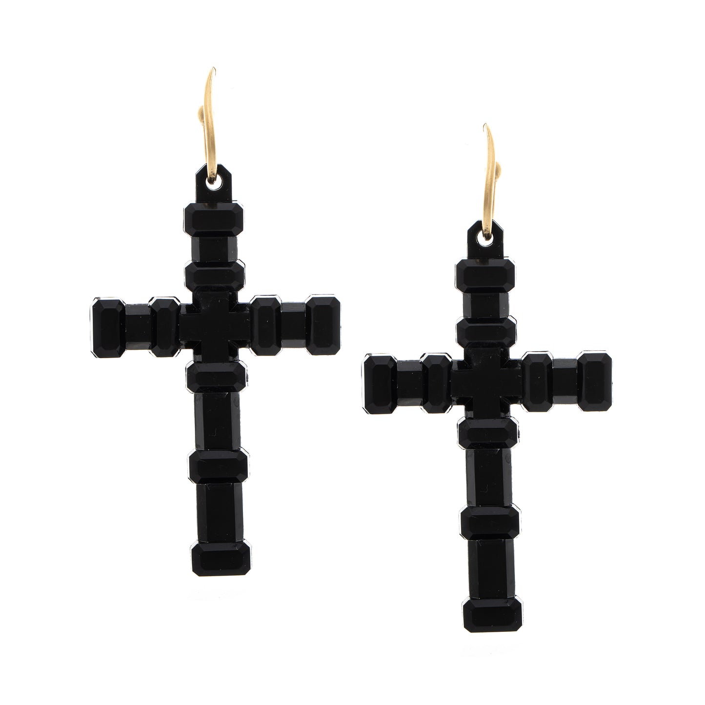 Black cross-shaped earrings on a white background
