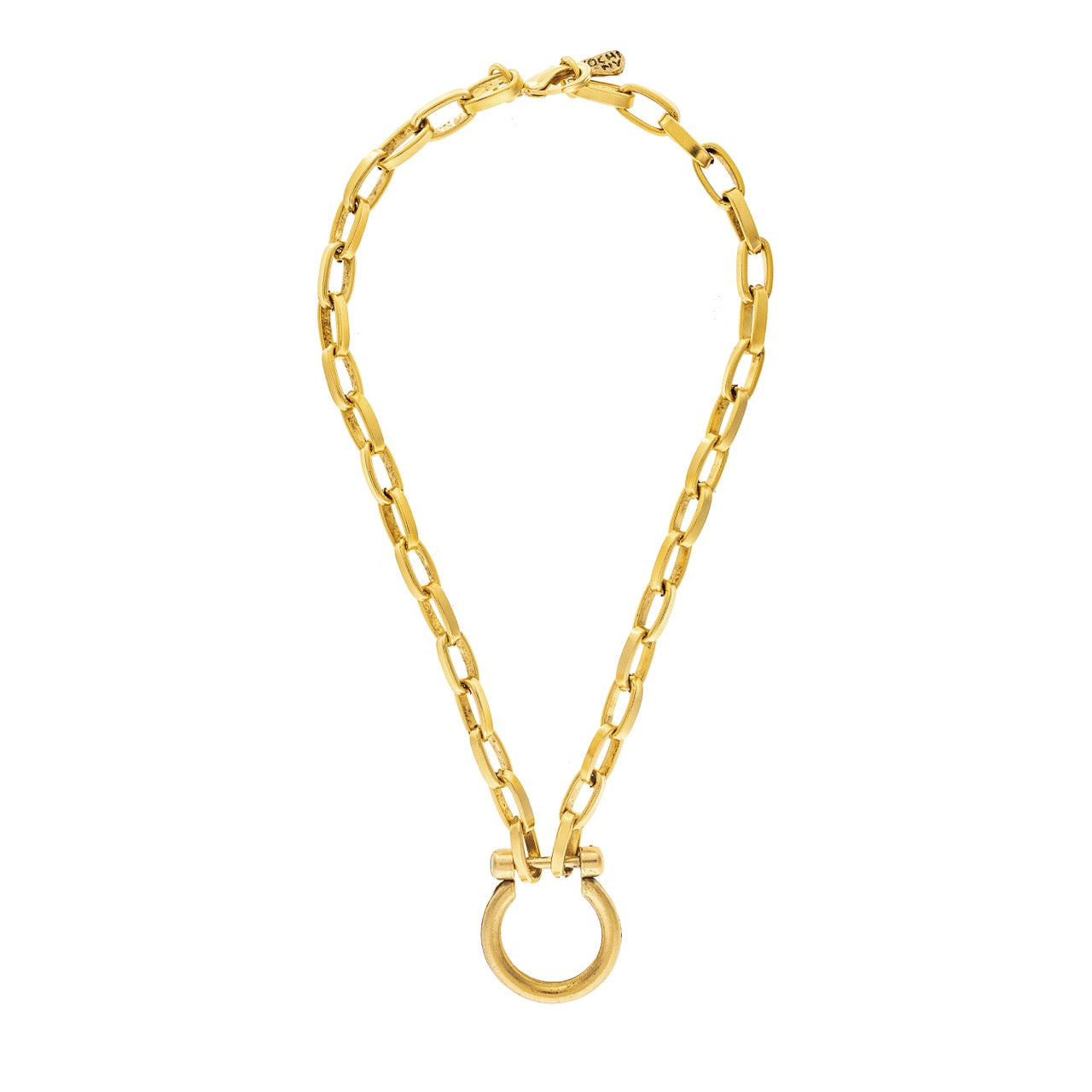 Gold chain necklace on a white background