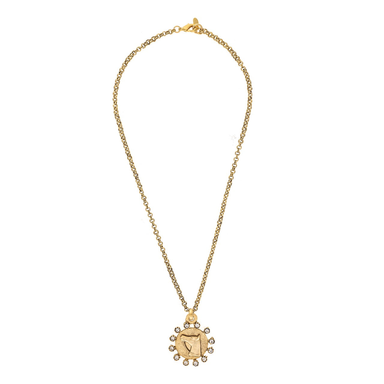 Gold necklace with a pendant on a white background