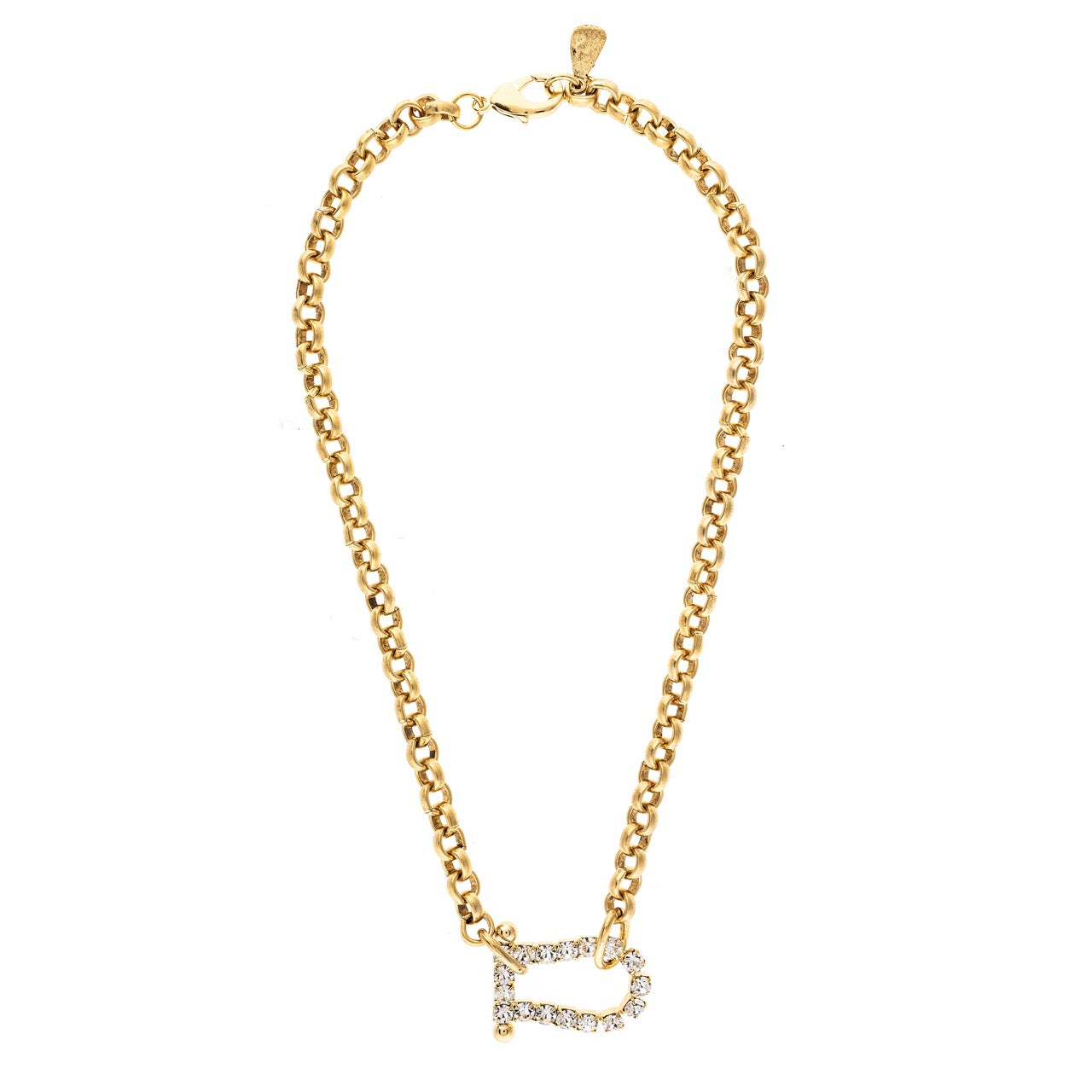 Gold chain necklace with a star-shaped pendant on a white background