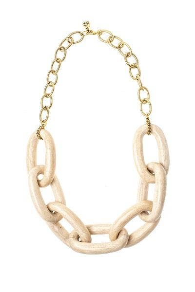 A natural link wood entangled short necklace with 22K antique gold plating over brass, displayed against a white background.