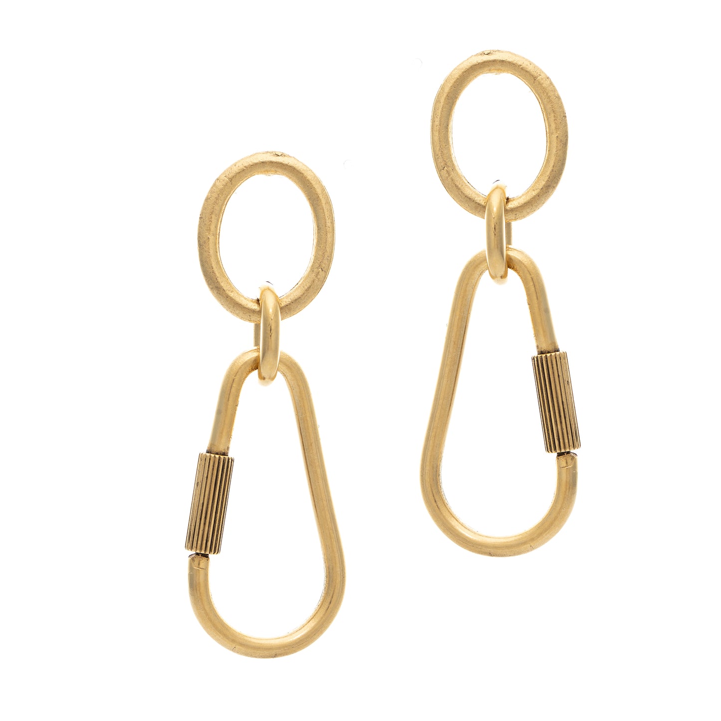 Pair of gold earrings on a white background