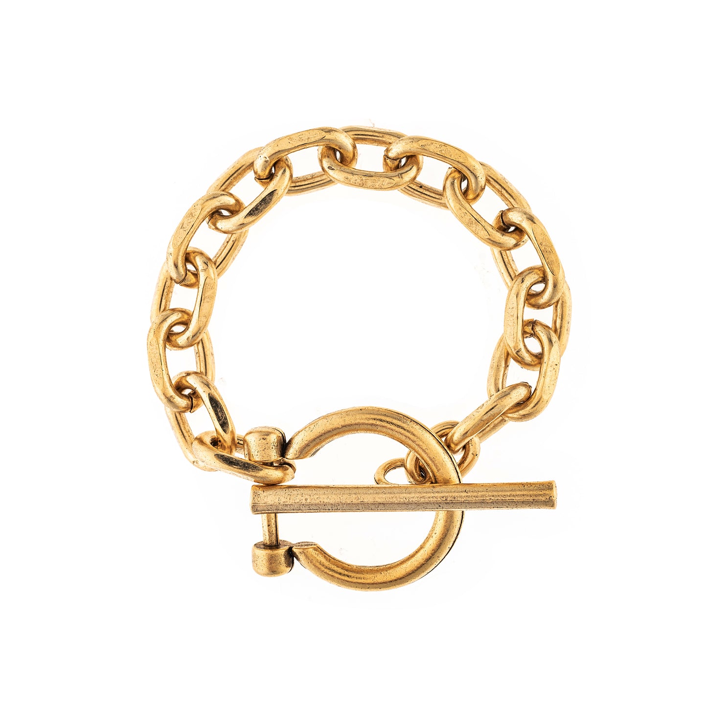 Gold chain bracelet with a clasp on a white background