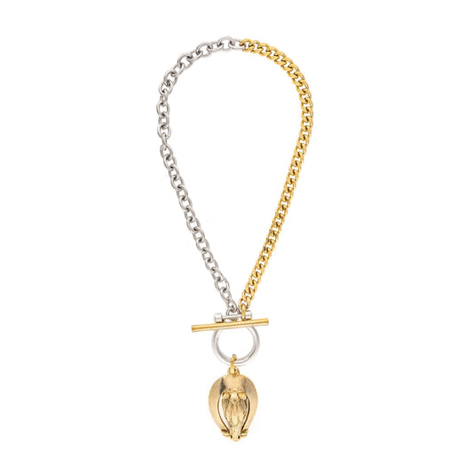 Two-tone necklace with a pendant on a white background