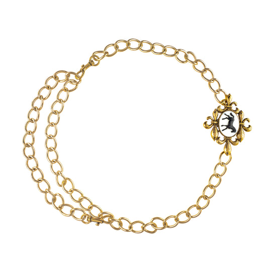 Gold chain Belt with a decorative clasp on a white background