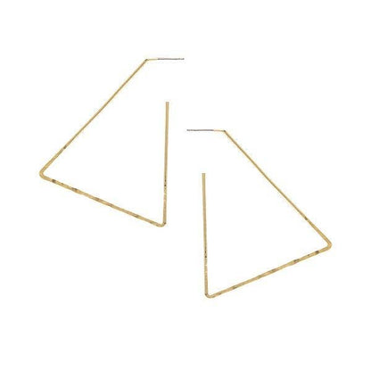 A pair of large, 22K antique gold plated over brass, triangular earrings handcrafted in New York.