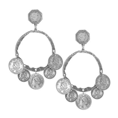 A pair of vintage inspired Roman coin earrings with 22K antique gold plated over brass, hand crafted in New York.